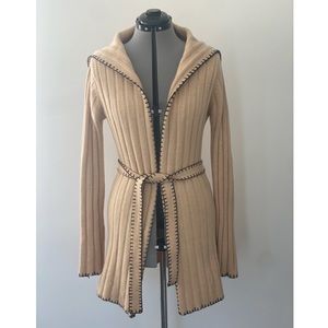 Halogen - lambswool sweater - robe style - size small tan with black stitching
